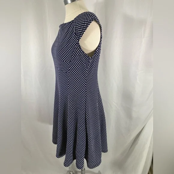Always Indigo dress navy polka dot fit n flare Easter wedding date night XL - Picture 2 of 5